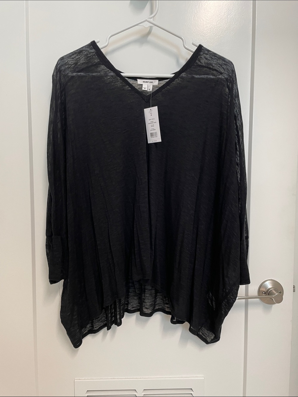 Helmut Lang Black Lightweight V-Neck Draped Tunic